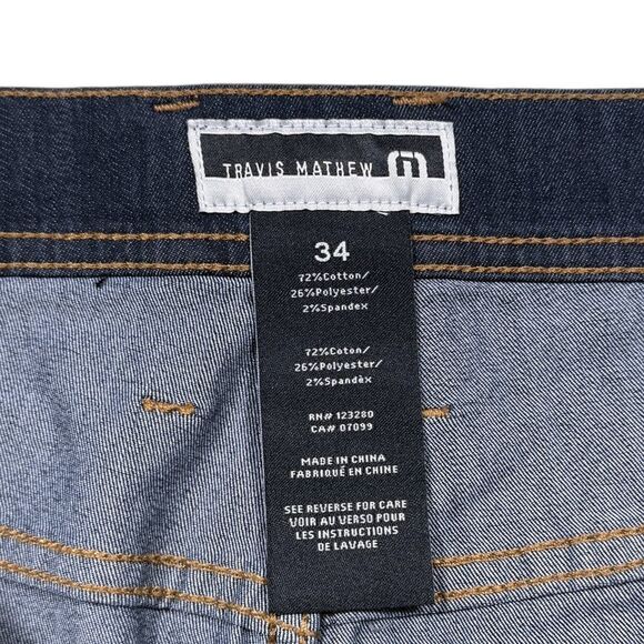 Travis Mathew Featherweight Jeans Mens 34x32 Dark Wash Stretch Denim Blue Casual - Picture 3 of 7